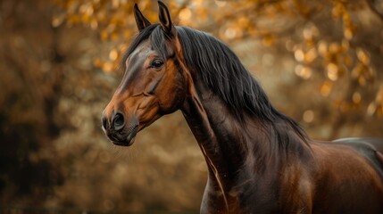 Obraz premium wild horse standing majestically in a rugged landscape with snow-capped mountains in the background, 