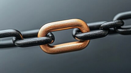 Strength and connection represented by a golden link within black chains