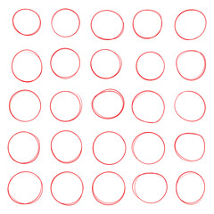 Red pen drawn marks, red circle set