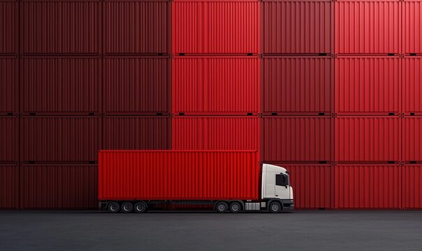 Trade tensions reflected in shipping activities between USA and China with red cargo containers