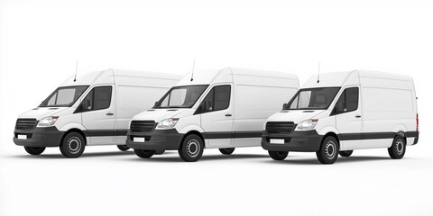 Fototapeta premium Three white vans are parked next to each other. They are all the same color and size