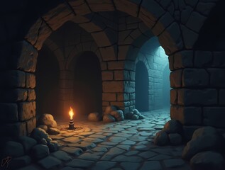 The basement of an old manor, dimly lit by torches