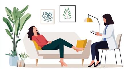 Counseling session with female therapist and female patient in modern office setting