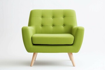Green Arm Chair , Isolated white background, flat lay 