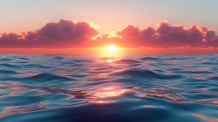 Obraz premium serene sunset over calm ocean, featuring vibrant pink and blue hues reflecting on water surface, creates tranquil atmosphere