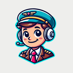 Cheerful young pilot character in playful cartoon style with bright colors