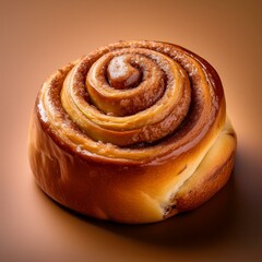 Fototapeta premium isolated cinnamon roll on a brown background, square food photography