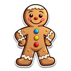 Adorable smiling gingerbread cookie character with colorful buttons and icing details, digital art of character design concept.
