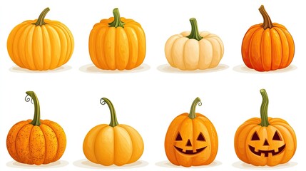 Pumpkin Clipart: Vibrant pumpkin clipart images showcasing pumpkins in various sizes and styles, perfect for Halloween, fall harvest, or autumn-themed designs.