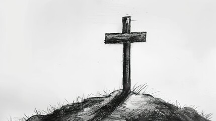 an old wooden cross on top of a hill