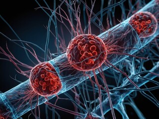 High-resolution technical illustration of cellular structures demonstrating interaction with the surrounding environment in scientific research settings