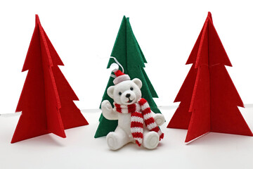petit ours et 3 sapins en feutrine