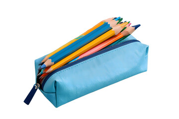 Colorful Pencils in a Light Blue Pencil Case