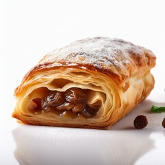 isolated strudel on a white background, square food photography