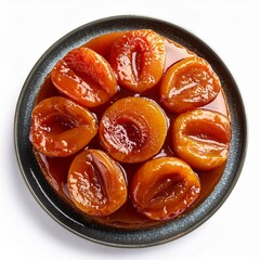 isolated tarte tatin on a white background, square food photography	