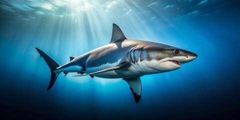 Fototapeta premium Minimalist Marine Predator Fish Photography: Great White Shark, Barracuda, Piranha, Ocean Predator, Underwater Hunter