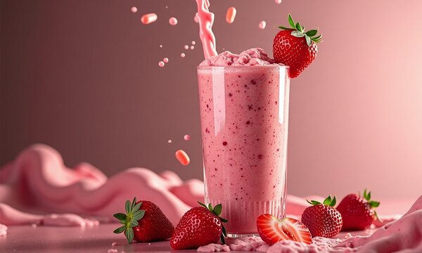 fresh strawberry smoothies frappe with juice splash