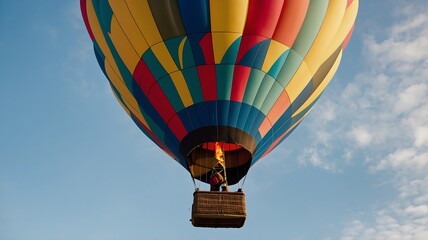 Colorful Hot Air Balloon Ascending in a Blue Sky