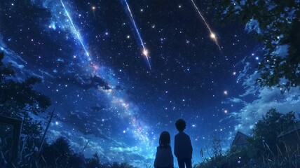 Fototapeta premium 流れ星を見る人