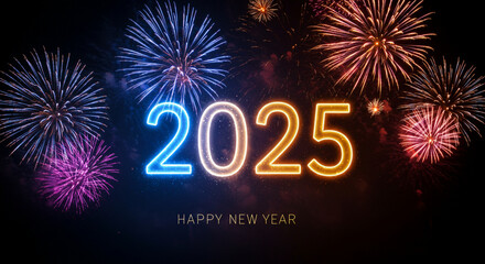 Radiant 2025 New Year Countdown with Fireworks and Sparkling Lights