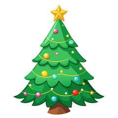 Vibrant Christmas Tree Silhouette Vector isolated on Transparent background