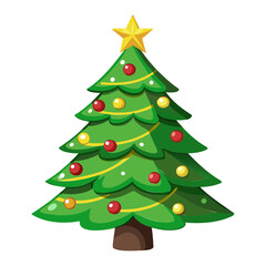 Vibrant Christmas Tree Silhouette Vector isolated on Transparent background