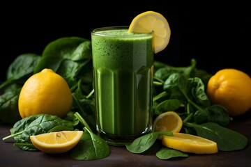 Fototapeta premium Refreshing Green Smoothie with Spinach and Lemon Slices 