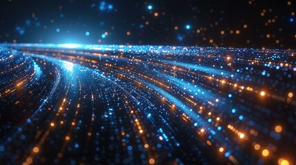 Obraz premium A dynamic visual of flowing particles in blue and orange, representing energy and motion.