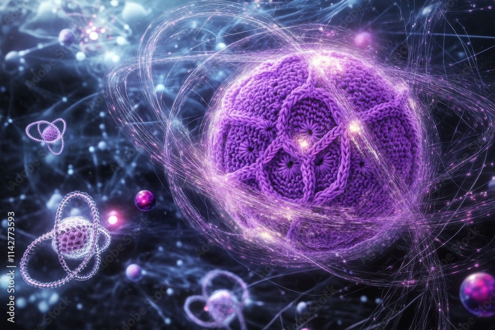 Poster colorful visualization of atomic structure with intricate patterns and cosmic elements