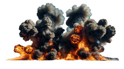 Fire, Explosive bomb, explosive flame, explosives, explosion, smoke, smog, fire, smoke clouds, on transparent background, on white background, PNG, isolated	