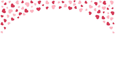 Frame of hearts for Valentine's Day, Mother's Day. Hearts scattered on white background. Template of banner, greeting card. Vector illustration.