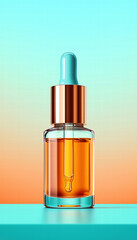 detailed image of serum dropper with luxurious amber liquid, showcasing modern design against vibrant gradient background. dropper sleek shape adds elegance to any skincare routine