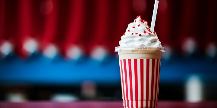 Milkshake with Whipped Cream and Patriotic Straws in front of American Flag - Powered by Adobe