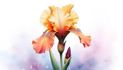 Elegant blooming iris flower with delicate petals in soft orange and pink hues