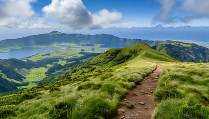 Panoramic view of Lake Azores from the top of the island of Sao Miguel
