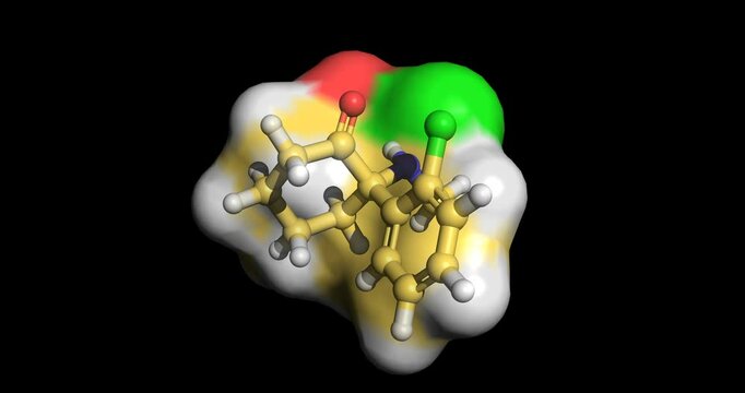 Ketamine, anesthesia, hallucinogen, psychedelic/club drug, 3D molecule, spinning, 4K