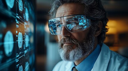 A doctor using augmented reality glasses to examine and diagnose a patient in real time