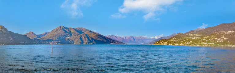 Sweeping panorama of the northern arm of Lake Como from the Punta Spartivento cape in the village...