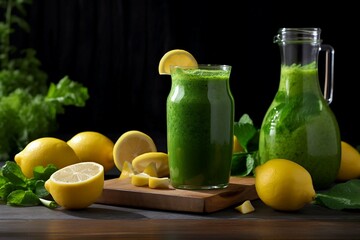 Fototapeta premium Refreshing Green Smoothie with Spinach and Lemon Slices
