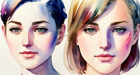 Obraz premium Watercolor people's faces. Watercolor people's faces. Watercolor people's faces.