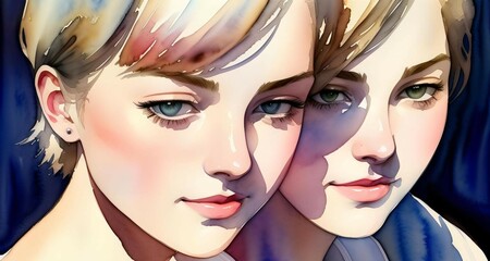 Obraz premium Watercolor people's faces. Watercolor people's faces. Watercolor people's faces.