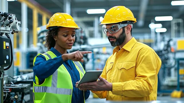 High Tech Robotics Collaboration in Modern Factory