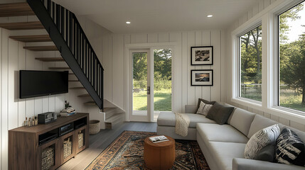 Modern Cottage Living Room 3D Illustration