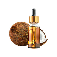 Naklejka premium Coconut oil bottle with coconut isolated on a transparent background