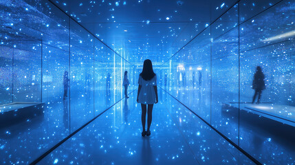 Fototapeta premium Illumination of the Mind in a Futuristic Digital Art Space at Night