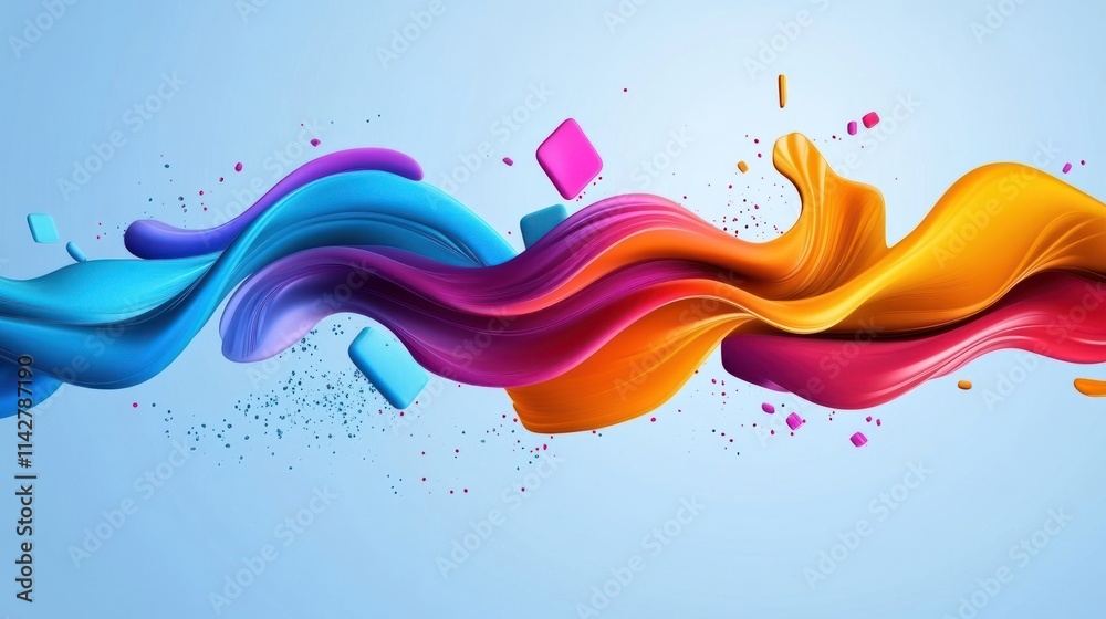 Poster Colorful fluid shapes blending together, creating a dynamic and artistic visual effect.