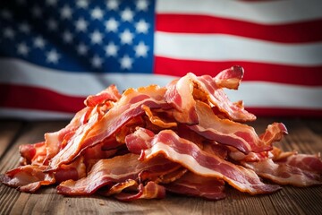 Pile of Bacon on American Flag