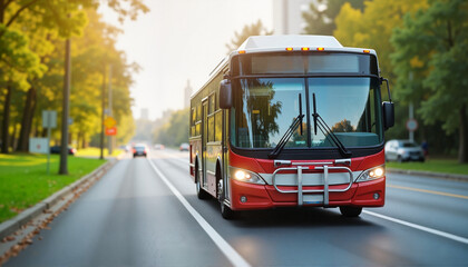 Obraz premium Public Transport Bus Picking Up Commuters During 