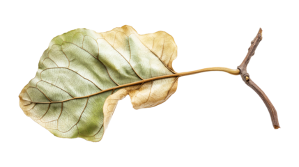 Dried green fig leaf plant tree fragility isolated on a white background