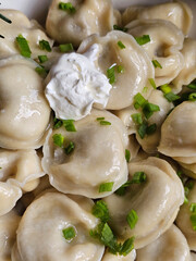 dumplings with sour cream in a bowl